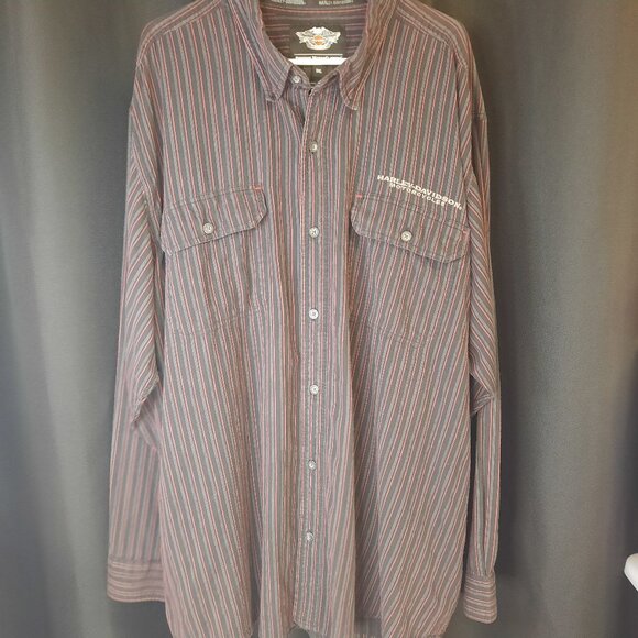 Harley Davidson Men's Pocketed Long Sleeve Button Shirt Size 3XL Pinstripes Big - Picture 1 of 9